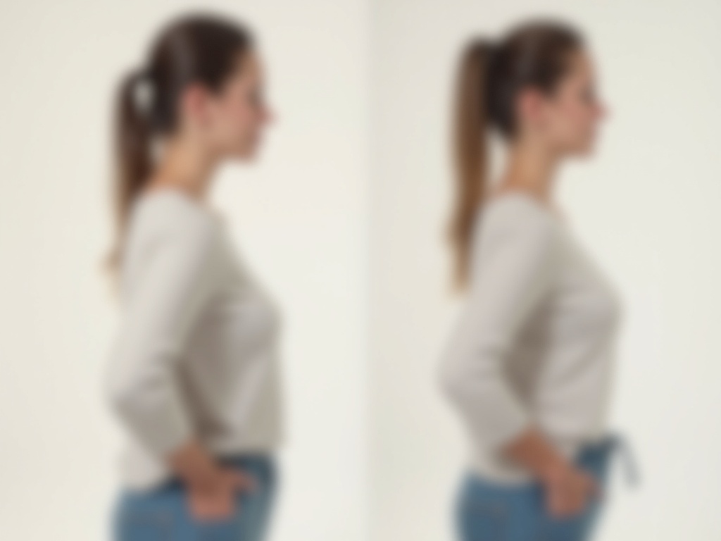 Vergleich der Silhouette einer Frau vor und nach der Anwendung des Haltungskorrektors - Seitenansicht