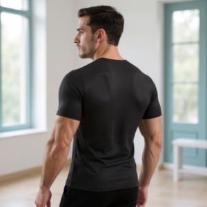 Getragenes Haltungskorrektor-Shirt, Ansicht von hinten