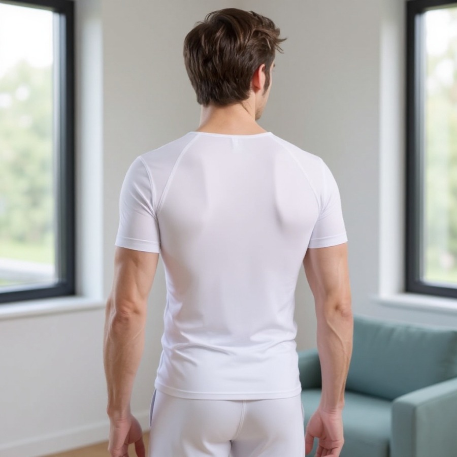 Getragenes Rückenshirt für Entlastung, Ansicht von hinten Getragenes Rückenshirt für Entlastung, Ansicht von hinten