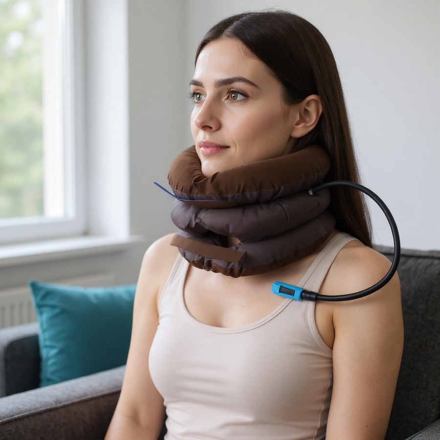 Aufblasbare Nackenstütze mit Pumpe
