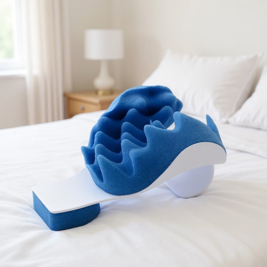 Ein Nackenentlastungskissen für das Schlafzimmer, für wohltuende Entspannung im Bett.