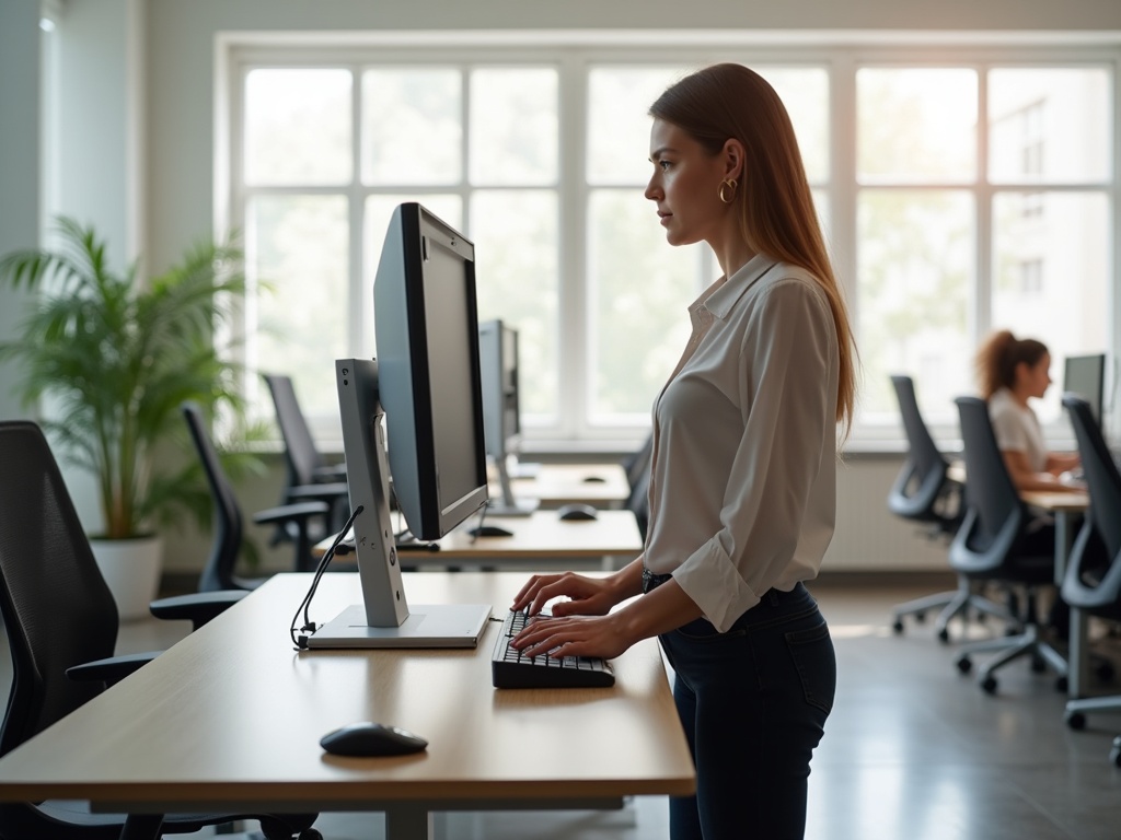 Ergonomischer Arbeitsplatz mit Monitor auf Augenhöhe und Tastatur auf Ellenbogenhöhe