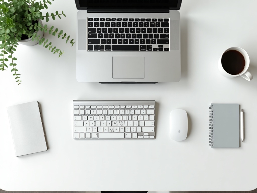 Ergonomischer Arbeitsplatz mit Laptop auf Ständer und externer Tastatur