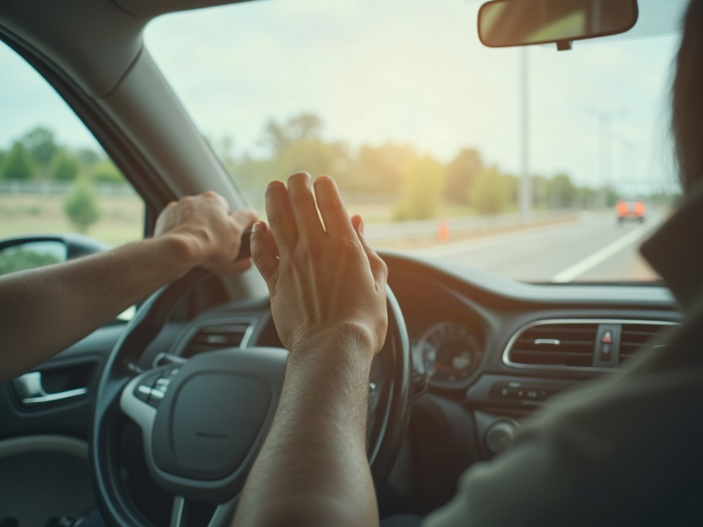 Fahrer dehnt sich während einer Pause an der Autobahn