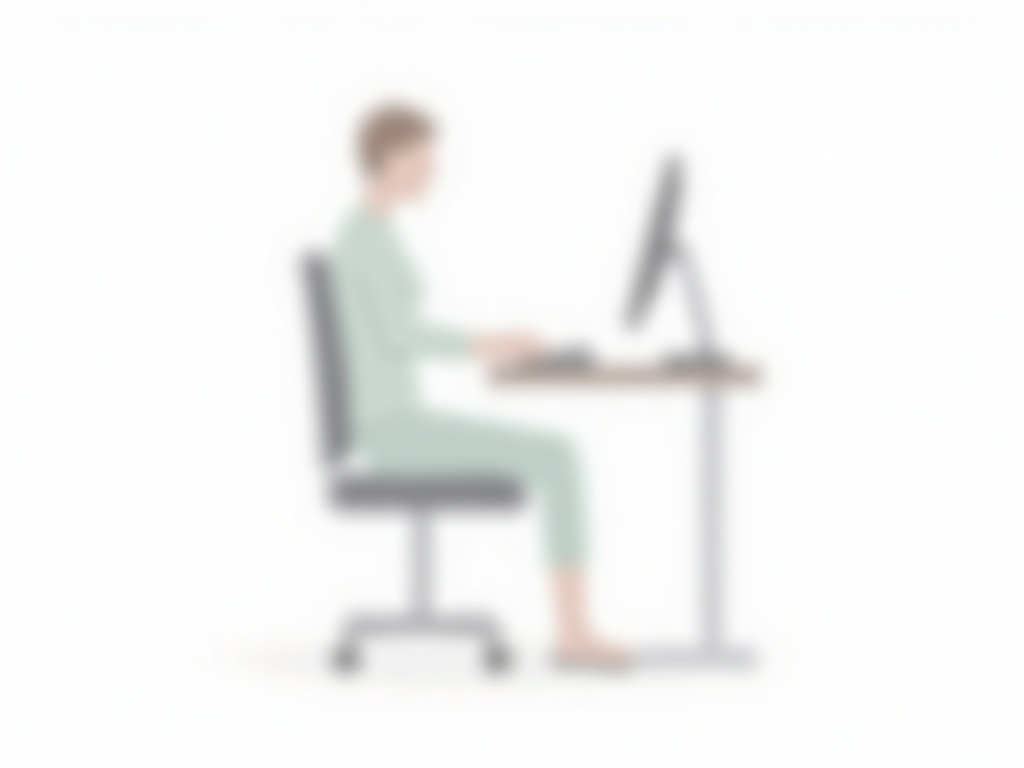 Richtige Sitzposition am Schreibtisch, Seitenansicht mit markierten ergonomischen Winkeln