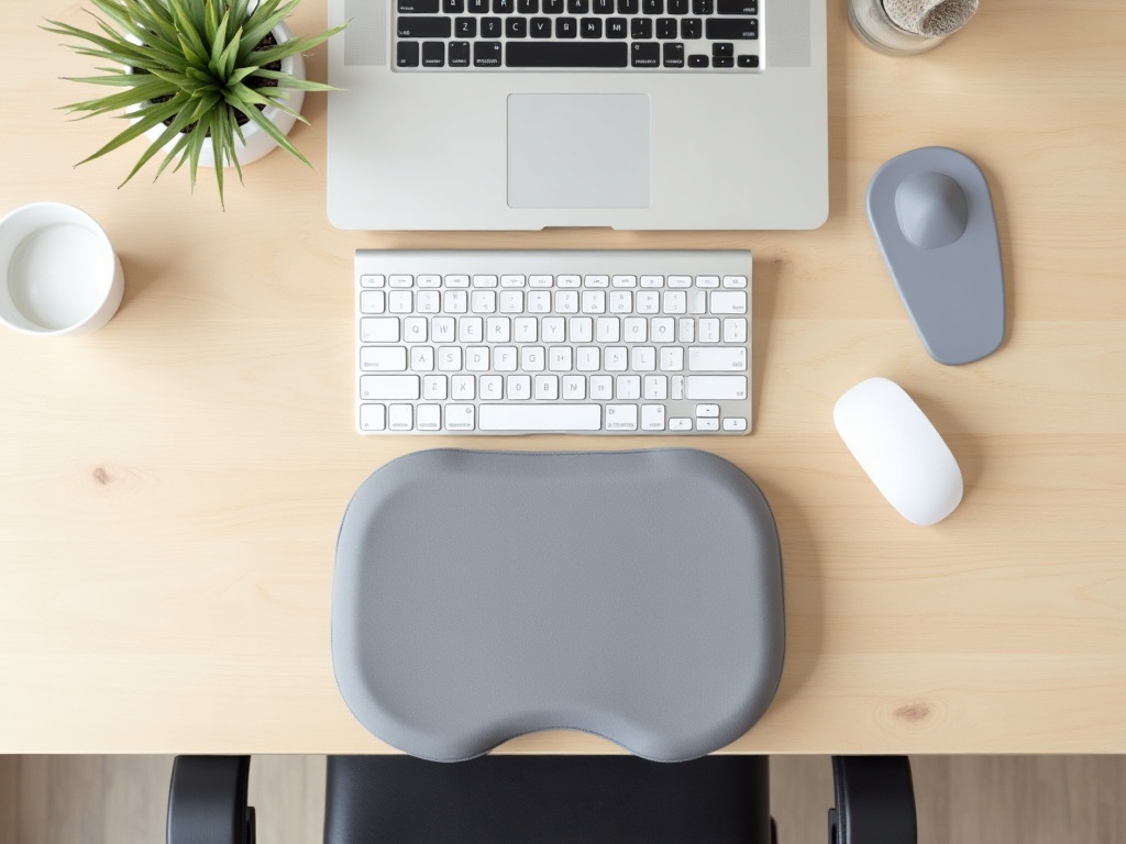 Ergonomische Accessoires für den Schreibtisch: Sitzkissen, Fußstütze, ergonomische Maus und Handballenauflage
