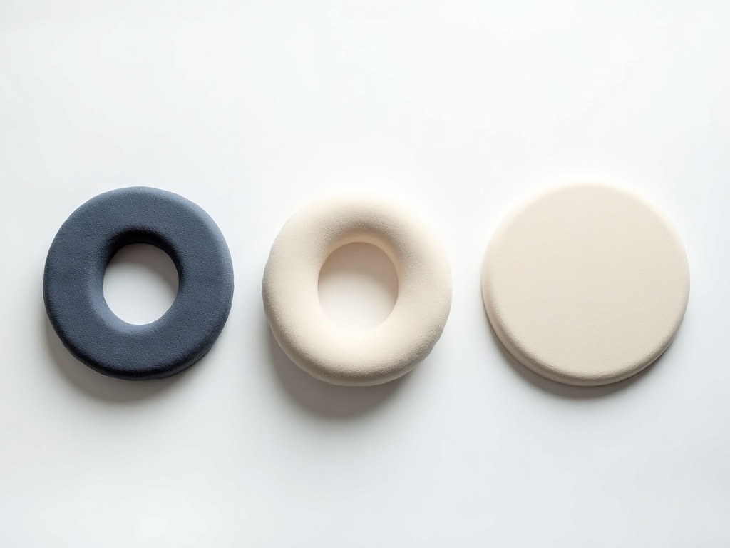 Drei Arten von Sitzkissen: Donut-Kissen, Keilkissen und Memory-Schaum-Kissen