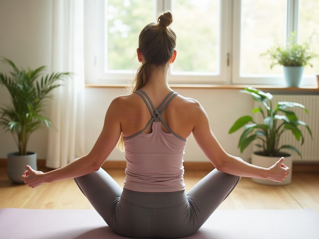 Frau macht Rückenübungen auf einer Yogamatte zuhause