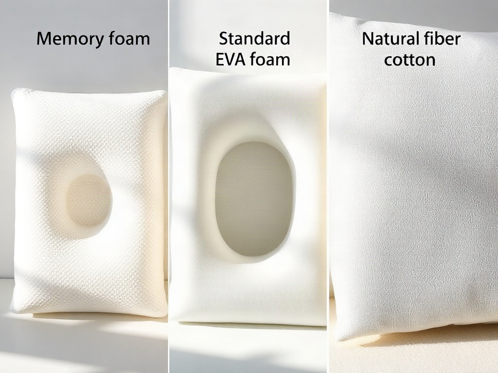 Vergleich von drei Lendenkissen-Materialien: Memory Foam, EVA-Schaumstoff und Naturfasern