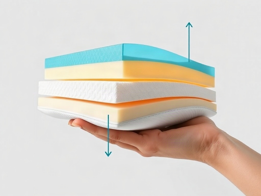 Querschnitt eines orthopädischen Kissens mit Gel-Kühlschicht und Memory-Foam-Schicht